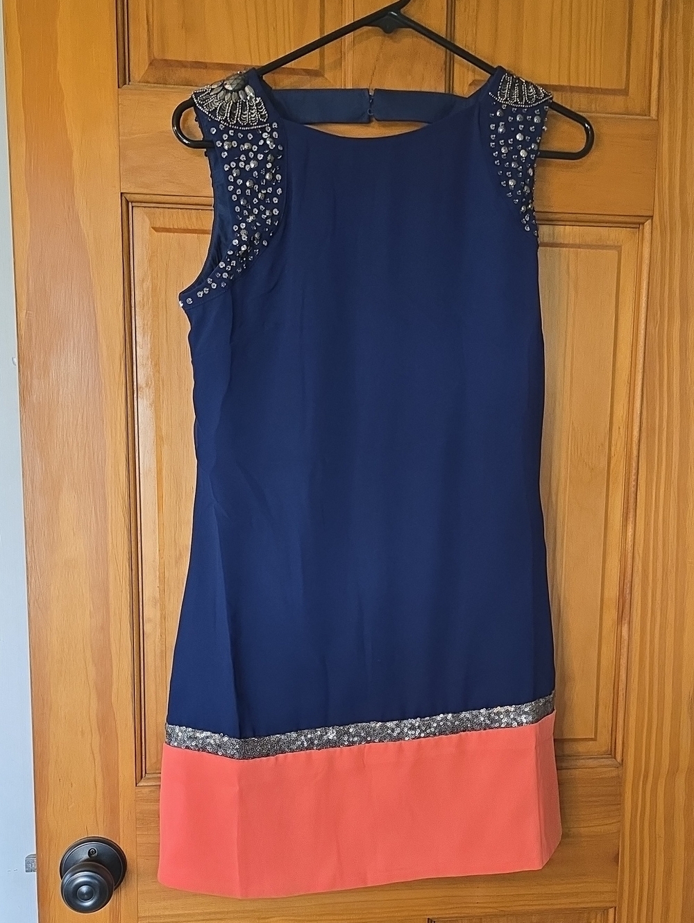 Embellished Navy and Coral Midi Dress